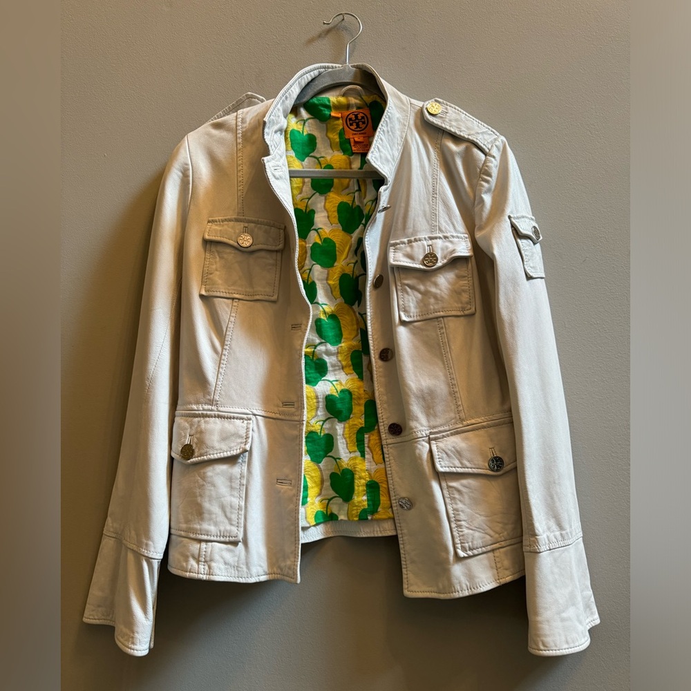 Tori Burch Sergeant Pepper 100% white leather jacket—size 10